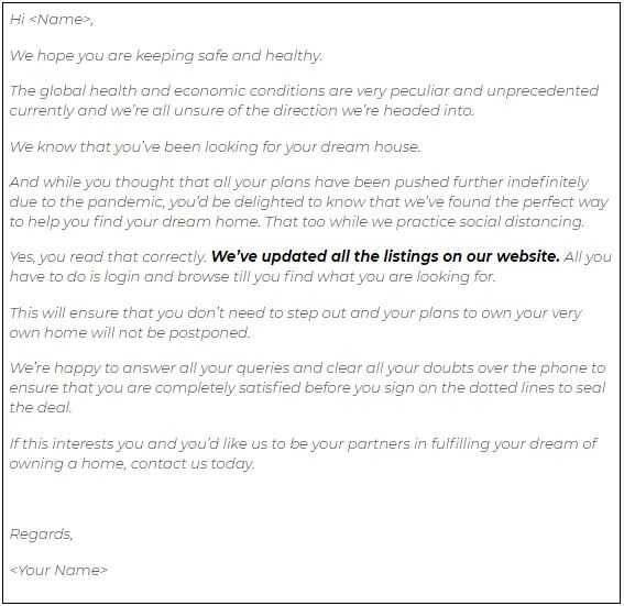 Follow up Email copy for Home Inspection Leads During Quarantine